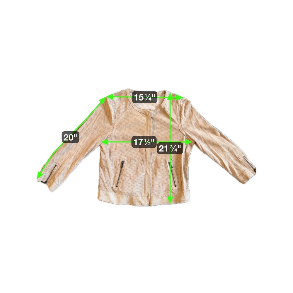 Ecru Perforated Tan Suede Bomber Jacket Women's Size Medium‎ Zip Pockets - Picture 7 of 7